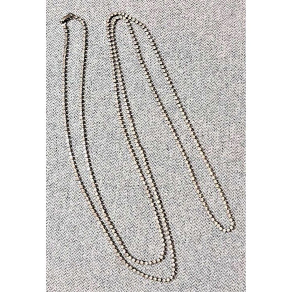 Vintage Rhinestone Tennis Necklace 54" Silver Tone Crystal Endless Opera Flapper